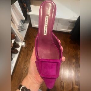 Manolo Blahnik Pink Mules Square-Toe Suede